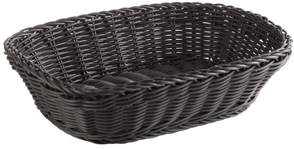 Utgår: Brødkurv, rektangulær, svart plastflett, 26,5x19xH7 cm