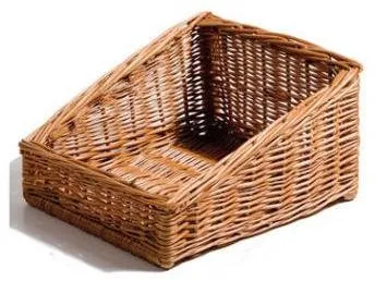 Brødkurv, rektangulær, håndlaget brunt flett, 30x35x19 cm, front 9 cm