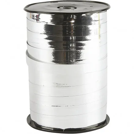 Gavebånd, metall sølv, B: 10 mm, blank, 250 m/ 1 rl.