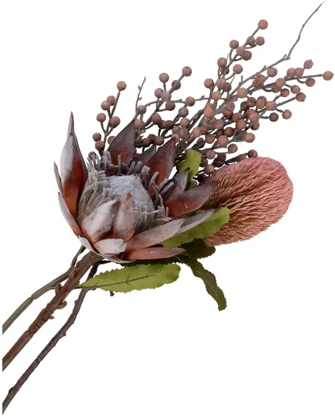 HOUSE NORDIC King Protea -bukett med kunstige blomster, blanding - rosa plast (H:74)
