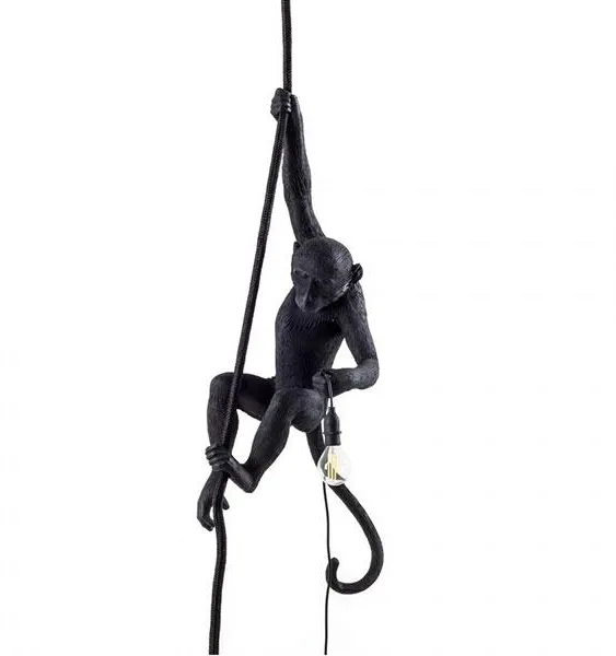 Seletti Monkey With Rope Hengelampe Svart Utendørs