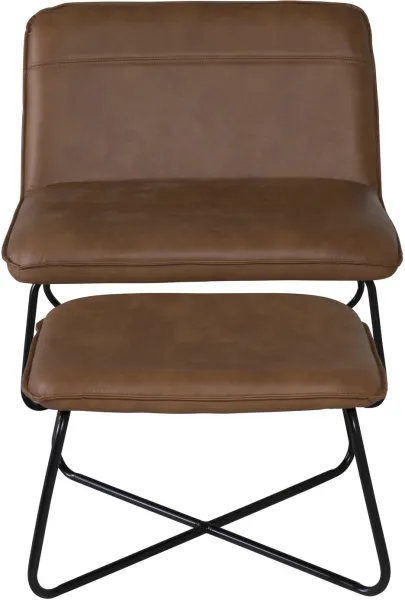 VENTURE DESIGN X-lenestol m. fotskammel - brun PU og svart jern