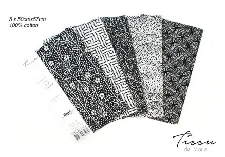 Tissu de Marie Fat Quarter Nøytral Blomst 50x57cm - 5 stk