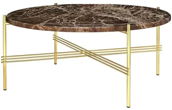 GUBI TS Salongbord Rundt Ø80 Messing/Brun Emperador Marmor